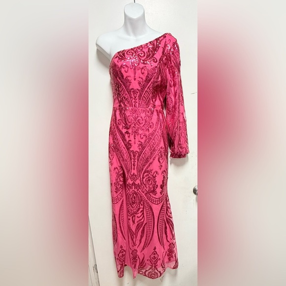 Source Unknown Pink Sequin One-Shoulder Gown - Picture 2 of 10